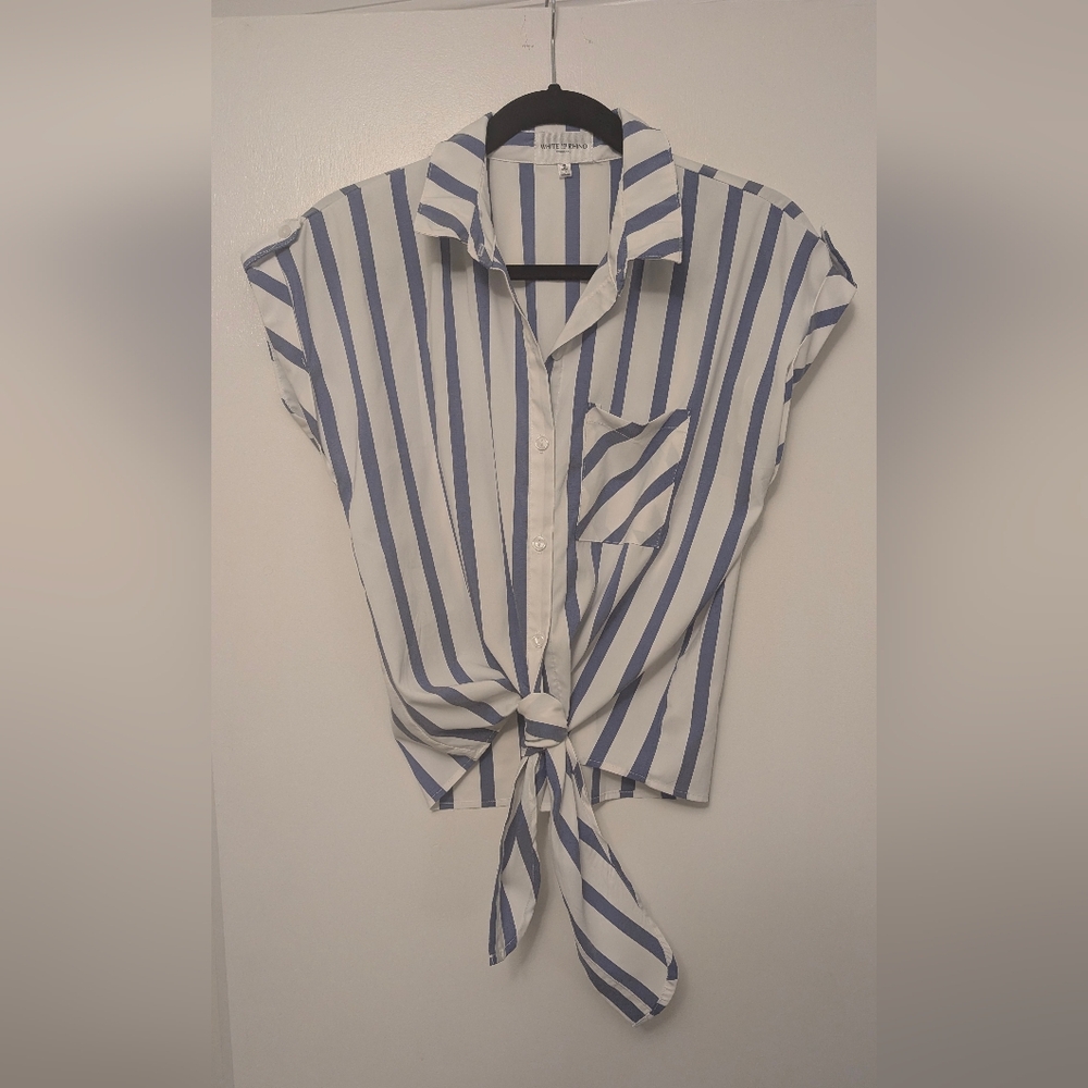 Striped Tie-Front Button-Down Blouse